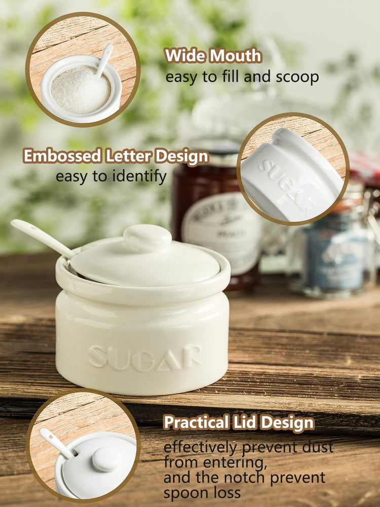 10oz Ceramic Sugar Bowl with Lid and Spoon for Coffee Bar (15.99 Count)
