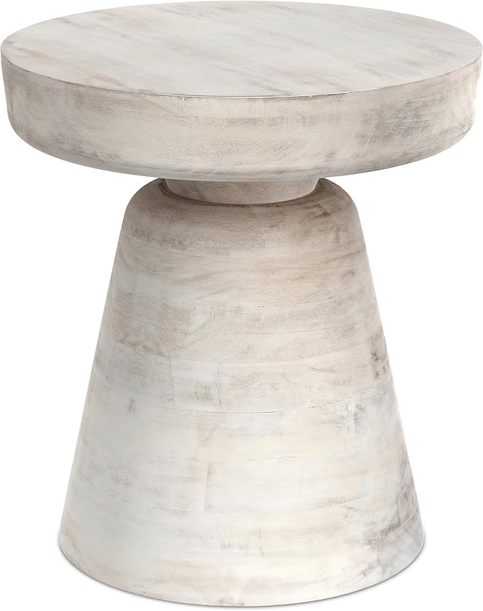 SIMPLIHOME Robbie Accent Table - 16 inch Wide Solid Mango Wood End Table in Distressed White Wash, Boho Contemporary Rustic Side Table for Living Room or Bedroom with Multipurpose Function, Assembled