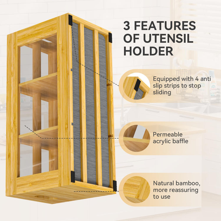 Bamboo Utensil Holder & Silverware Organizer