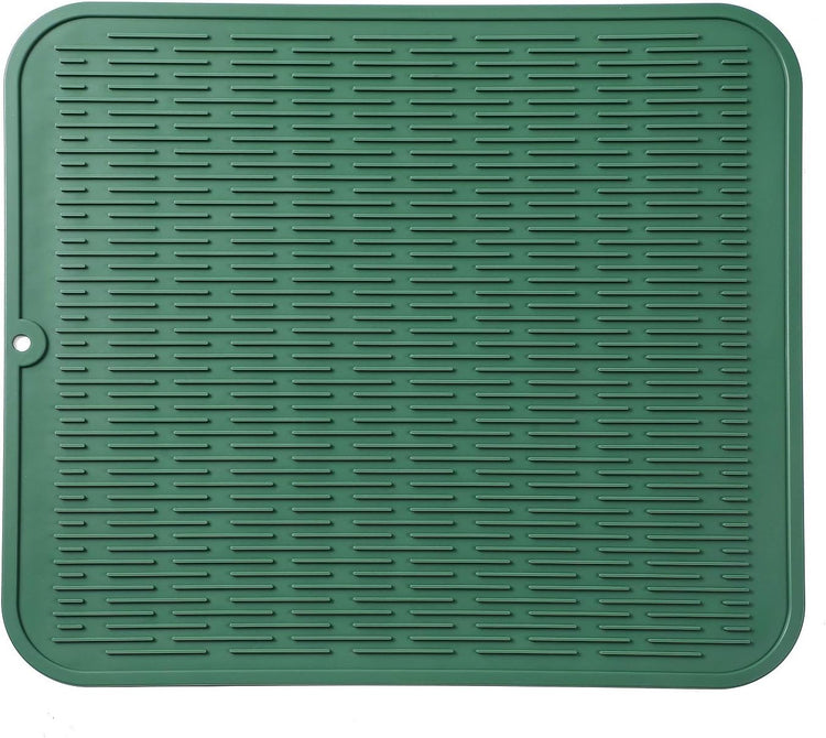 Silicone Dish Drying Mat for Multiple Usage,Easy clean,Eco-friendly,Heat-resistant Silicone Mat for Kitchen Counter or Sink,Refrigerator or Drawer Liner Green XL 18 inches x 16 inches