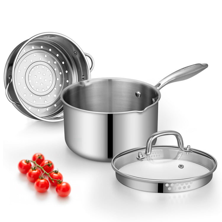 Tri Ply Stainless Steel Pot with Steamer