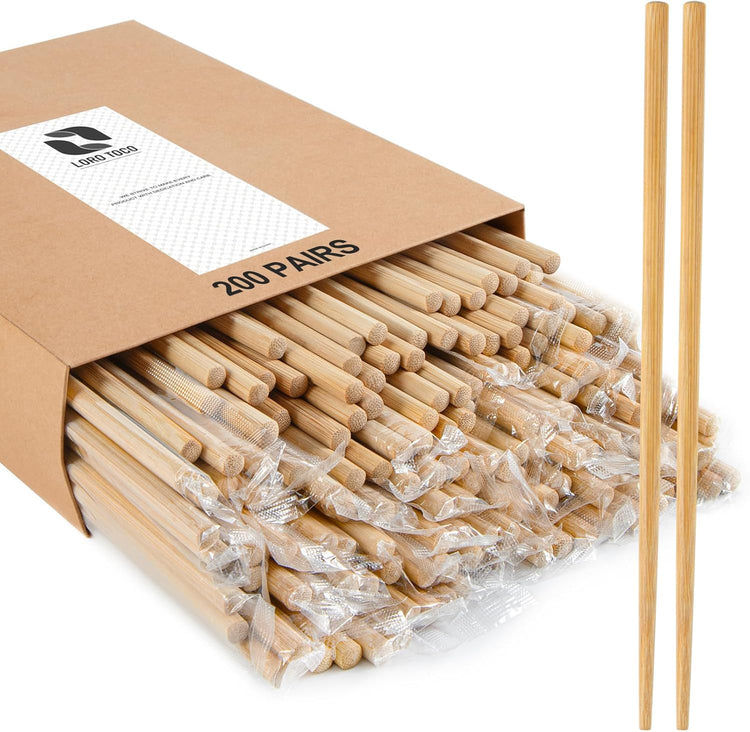 200Pairs Bamboo Chopsticks Disposable | Individually Wrapped | Bulk | Separated | Round | Premium Quality-(9.45in)