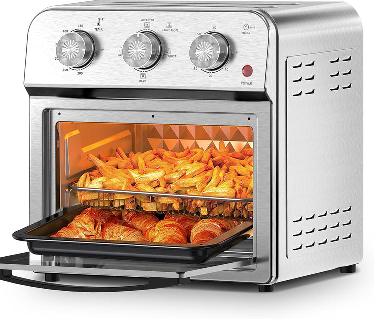 PlumChef 13 Quart 4 Slices Air Fryer Convection Toaster Oven, 1500W, Multifunction Oven for Roast, Bake, Grill, Broil, Toast(stainless steel)