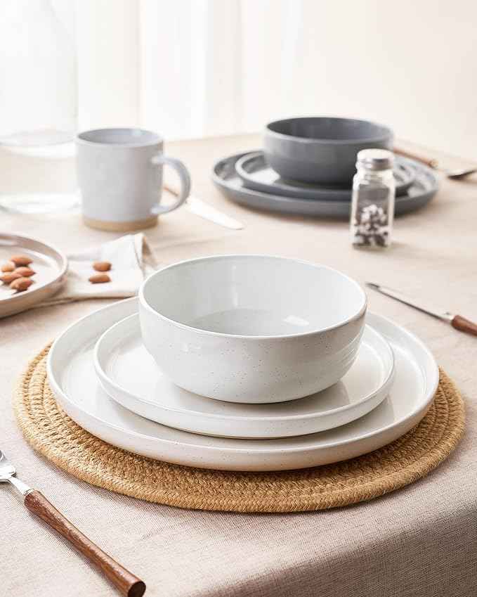 Famiware Milkyway Stoneware Dinnerware Sets with Mugs, Service for 4 (16pcs), Plates and Bowls Sets, Scratch Resistant, Microwave and Dishwasher Safe Dishes Set, Multi-color