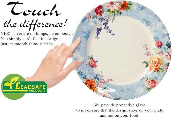 Tudor 16-Piece Premium Quality Round Porcelain Dinnerware Set, Service for 4 - FRAGRANCE ROSE, See 10 Designs INSIDE!