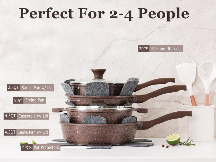 SENSARTE Nonstick Cookware Set 13-Piece, Healthy Pots and Pans Set Kitchen Cooking Set with Stay-Cool Handles, Silicone Utensils and Pot Protectors, PFOA Free