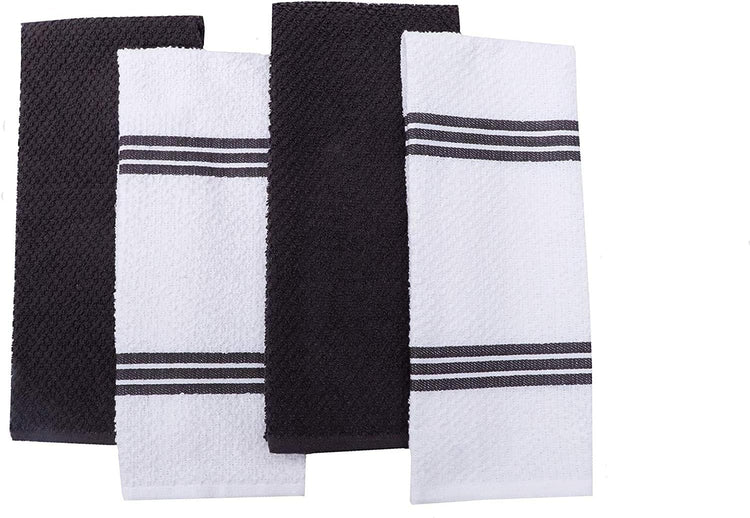 AMOUR INFINI Kitchen Towels Pack of 4 - Absorbent, Quick Drying Premium Cotton Tea Towel - Kitchen Linens 16x28 Inch Dish Towels with Hanging Loop (D.Grey) - Nestoria