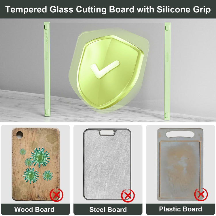 2PCS Glass Cutting Board with Silicone Grip (2 Count)