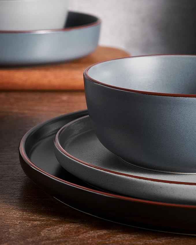 Famiware Mercury Dinnerware Sets with Pasta Bowls, Service for 4 (16 Pieces), Plates and Bowls Sets, Microwave and Dishwasher Safe Dishes Set, Multi-color