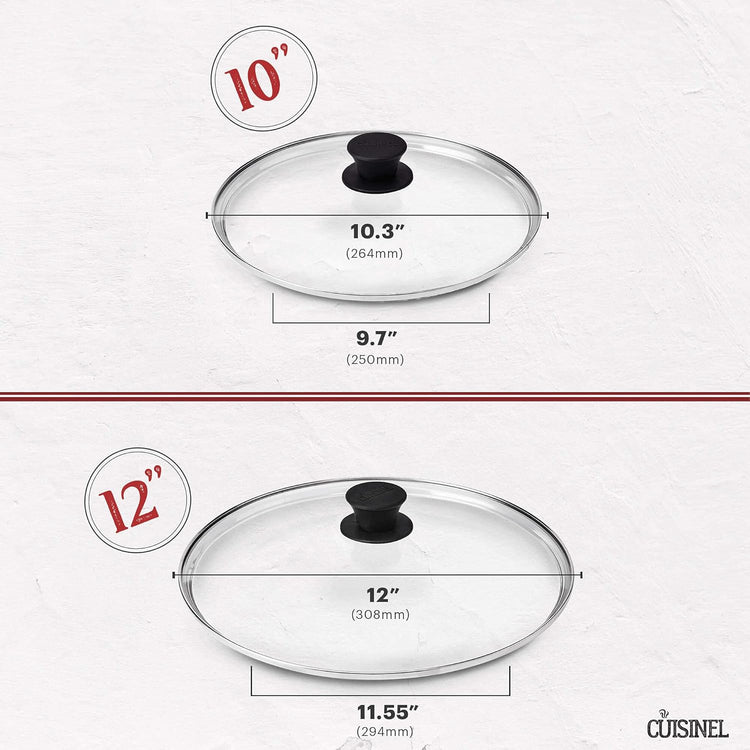 Glass Lids Set - 10" + 12"-Inch / 25.4cm+30.48cm / 264mm + 308mm - Compatible with Lodge Cast Iron - Fully Assembled Tempered Replacement Cover - Oven Safe for Skillets Pots Pans: Universal Cookware