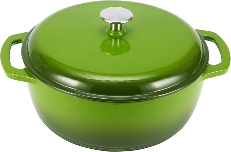 Amazon Basics Cast Iron Dutch Oven Pot with Lid, Enameled, Round, Dual Handles, Heavy-Duty, Large, 7.3-Quart, Green - Nestoria