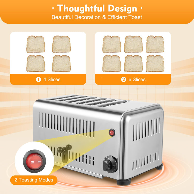 6 Slice Toaster with Wide Slots Commercial Toasters for Restaurant Bread Baking Machine 1680W Stainless Steel Toaster Countertop for Toast