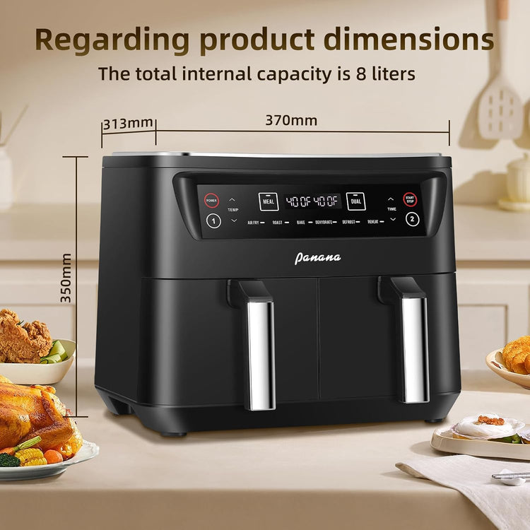 Air Fryer XL 8.5QT, Dual Zone 6 in 1 Air Fryer for Roast, Bake, Dehydrator, Defrost, Reheat for Quick Meals, Airfryers for Family Use