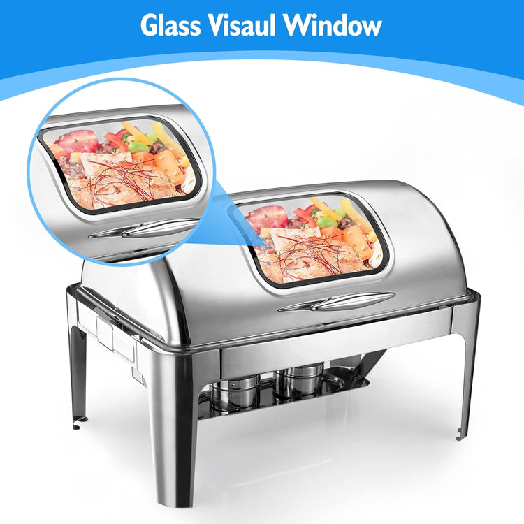 Chafing Dish Buffet Set, 9 QT Stainless Steel Roll Top Chafing Server Set, Food Warmers for Parties