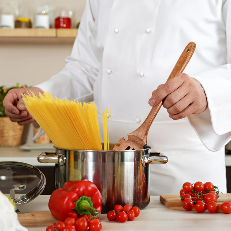 Wooden Pasta Spaghetti Noodle Slotted Spoon