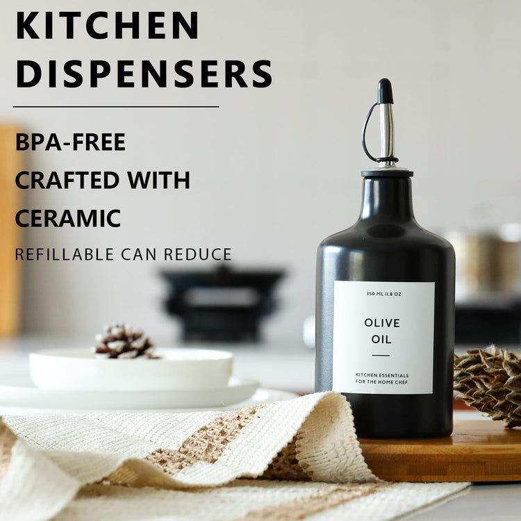 HOMCDALY Ceramic Olive Oil Dispenser Bottle, 16oz Oil Dispenser Bottle for Kitchen, Oil Container, Kitchen Oil Dispenser(Black)