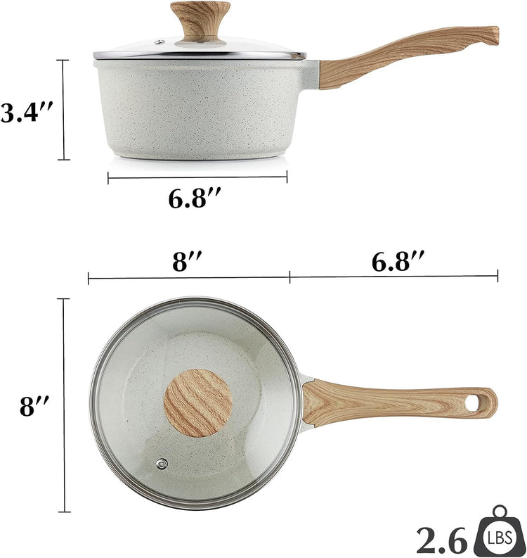 White Ceramic Nonstick Saucepan with Lid Set (2 Count)
