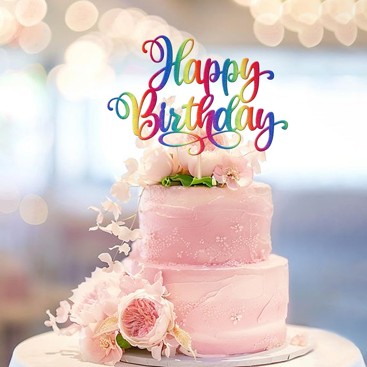 1 PCS Happy Birthday Cake Topper Glitter Happy Birthday Cake Pick for Celebrating Happy Birthday Anniversary Party Cake Decorations Supplies Colorful