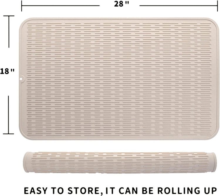 Silicone Dish Drying Mat for Multiple Usage,Easy clean,Eco-friendly,Heat-resistant Silicone Mat for Kitchen Counter or Sink,Refrigerator or Drawer Liner Tapioca 3XL 28 inches x 18 inches