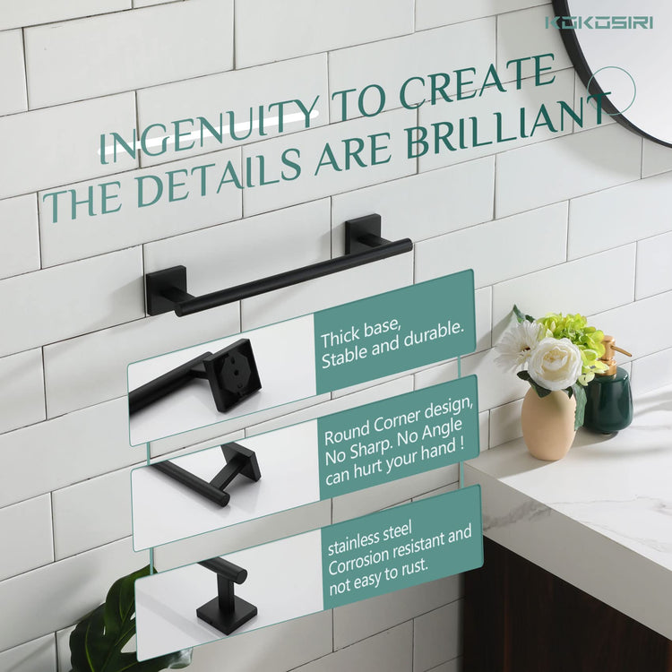 Bathroom Towel Bars 12 Inch Towel Ring Matte Black 30CM Hand Towel Holder for Bath Kitchen Wall Stainless Steel B4005BK