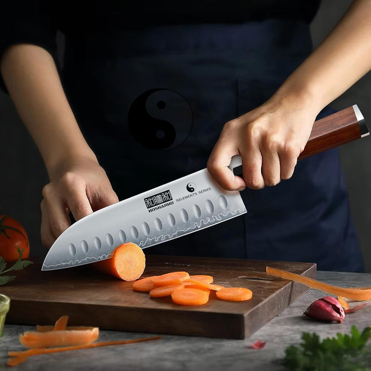 7 Inch Santoku Knife,Professional Japanese High Carbon Super Steel Chef Knife, Razor Sharp Kitchen Knife with Ergonomic Red Sandal Wooden Handle - Gift Box
