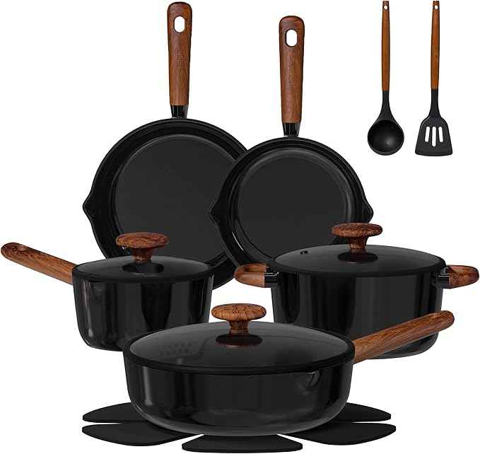 CAROTE ceramic cookware set,nonstick pots and pans,14PCS Non Toxic Healthy Non Stick Kitchen Cooking Pots and Frying Pans Set, PFAS PTFE Free