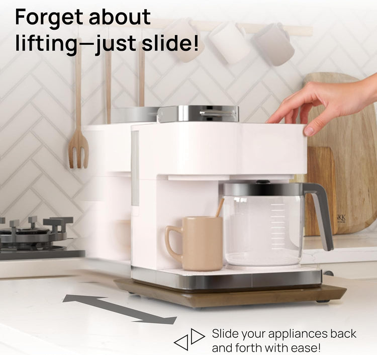 Ibyx Elegant Sliding Tray for Your Coffee Maker & Heavy Kitchen Appliances - Sturdy, Slides Easily from Under The Cabinet (Brown, 12βW x 16βD)