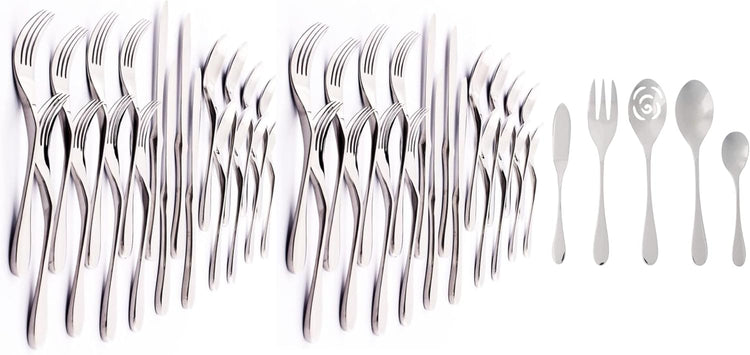 Knork Durable and Stylish Everyday Use, Service for 8 Stainless Steel Flatware Set, 45 piece, Silver Gloss