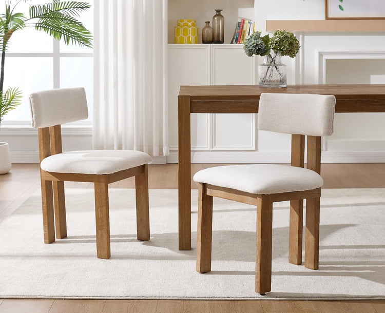 chairus Linen Dining Chairs Set of 2 Modern Farmhouse Kitchen Chairs with Open Low Back Upholstered Wood Side Chairs for Dining Room, Restaurant, Living Room, White