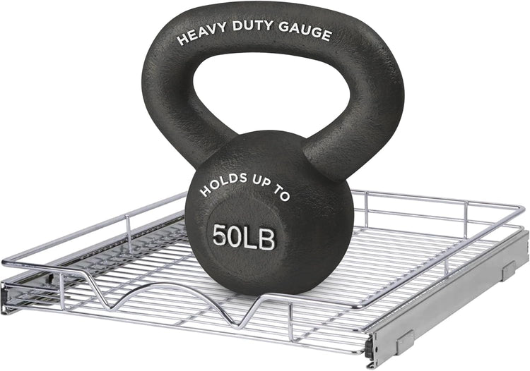 HOLDN’ STORAGE Pull Out Cabinet Organizer, Heavy Duty Caddy w/Lifetime Limited Warranty -11”W x 21”D - Requires At Least 12-1/4” Cabinet Opening, Steel Metal Cabinet Drawers Slide Out, Chrome