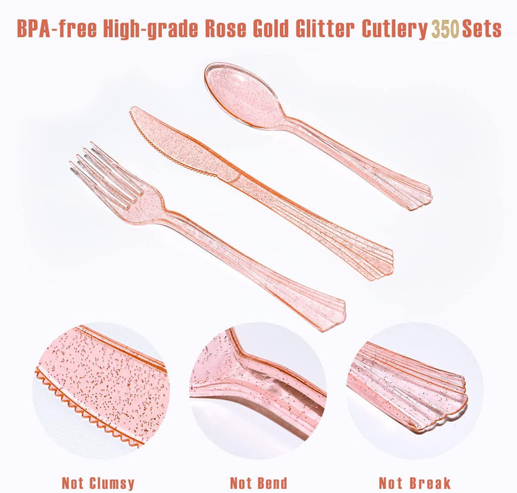 350PCS Pink and Gold Party Supplies (350 Count)