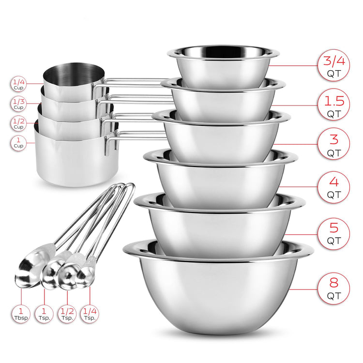 Stainless Steel Mixing Bowls with Measuring Cups & Spoons Set of 14
