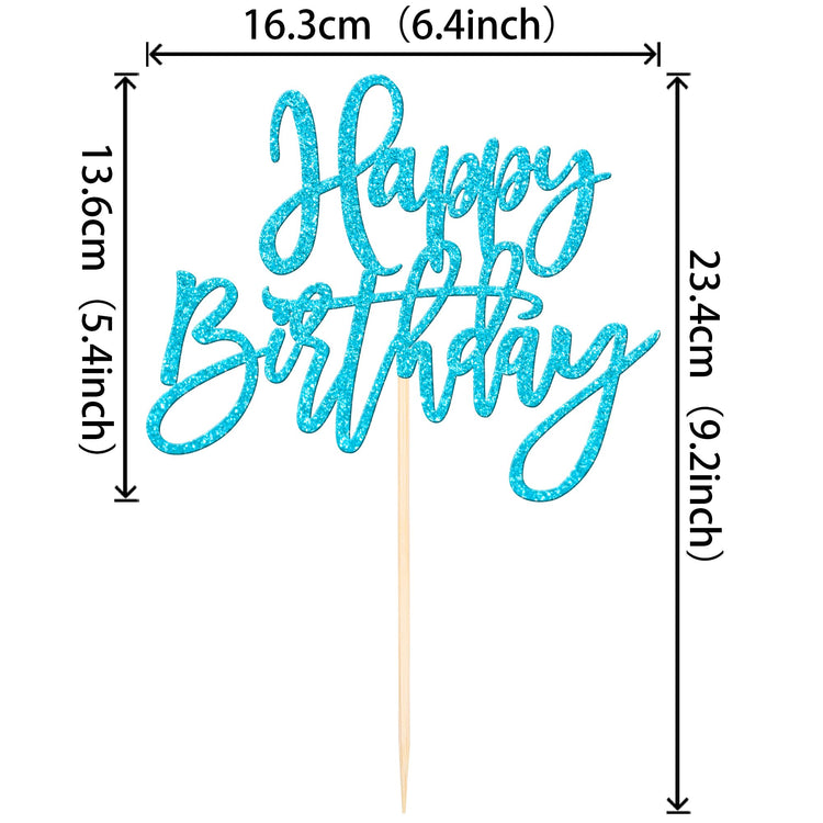 1 PCS Happy Birthday Cake Topper Glitter Happy Birthday Cake Pick for Celebrating Happy Birthday Anniversary Theme Party Cake Decorations Supplies Light Blue