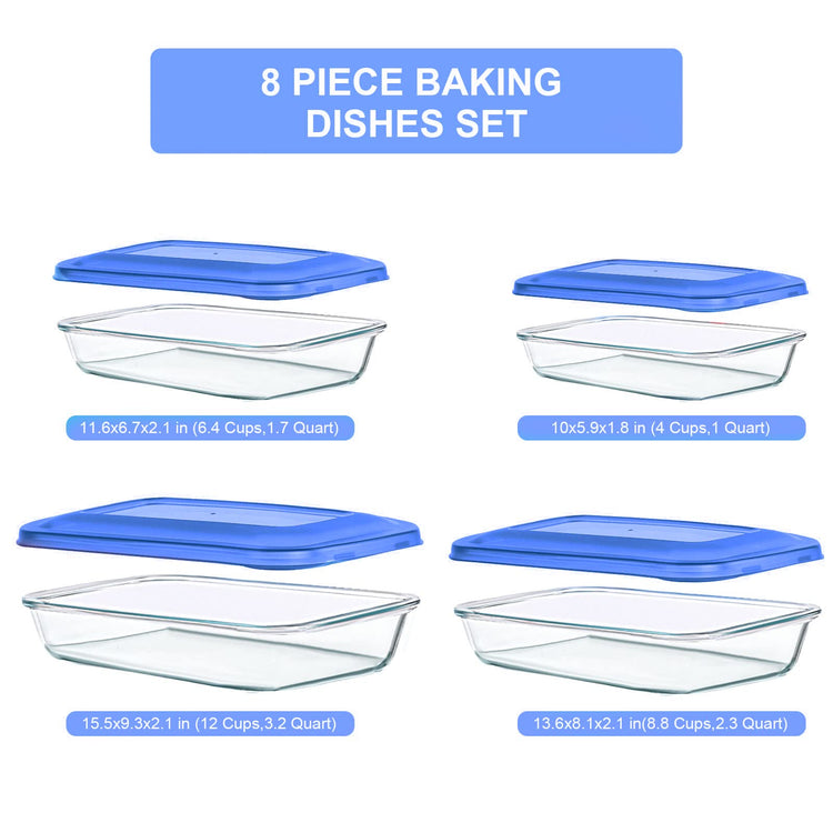 8 Pieces Glass Baking Dish with Lids
