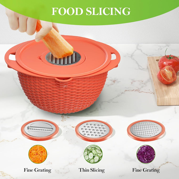 4-1 Colander with Bowl Set - Rotatable Strainers for Kitchen, Food Strainers and Colanders, Pasta Strainer, Rice Strainer, Fruit Cleaner, Veggie Wash, Kitchen Gadget Essentials - Orange