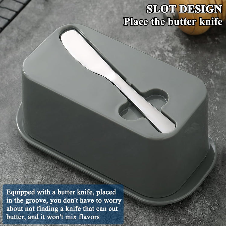 Evanda Butter Dish with Lid for Countertop and Refrigerator Door Shelf with Butter Spreader Knife, Butter Keeper, Plastic Butter Holder Tray Container for West/East Coast Butter