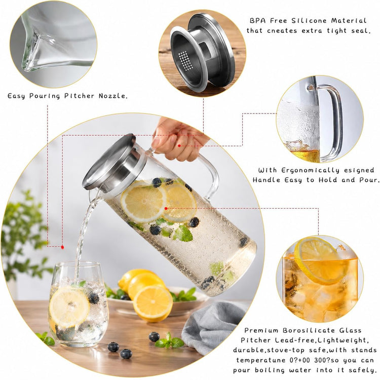 Glass Pitcher with Lid Glass Water Carafe with Handle