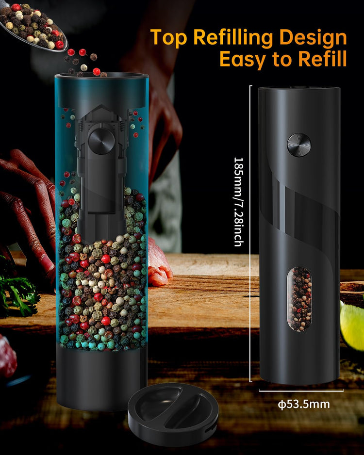 Rechargeable Electric Salt and Pepper Grinder Set with Base