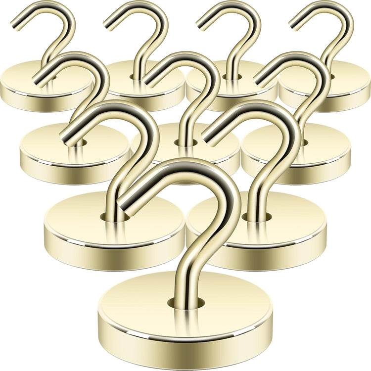 Neosmuk Magnetic Hooks, Cruise Ship Essentials, 120lb+ Heavy Duty Magnetic Hooks for Cruise Cabins, Refrigerator, Grill, Hanging, and Travel | Extra Strong Must-Haves Magnet Hook,Gold,Pack of 10