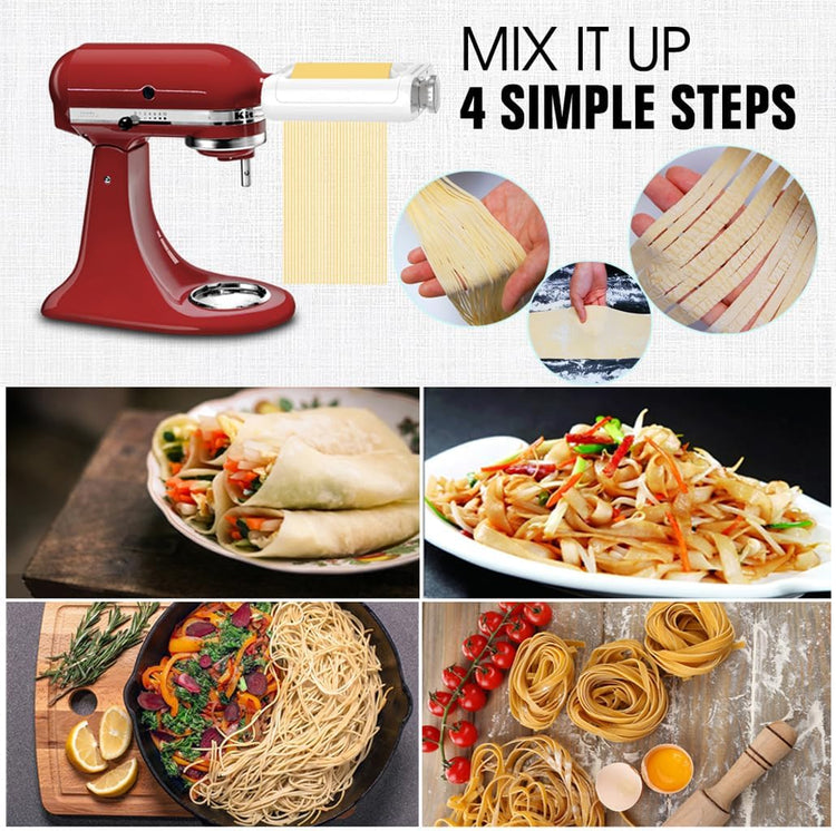 Pasta Maker Accessories Mixers 3 in 1 Set for KitchenAid Stand Mixer Attachments Include Pasta Roller, Spaghetti,Fettuccine Cutter, 8 Adjustable Thickness Settings,Pasta Maker Attachment