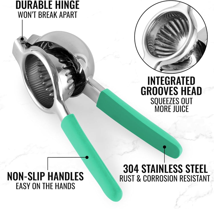 Zulay Lemon Squeezer Stainless Steel with Premium Heavy Duty Solid Metal Squeezer Bowl and Food Grade Silicone Handles - Large Manual Citrus Press Juicer and Lime Squeezer Stainless Steel (Mint)