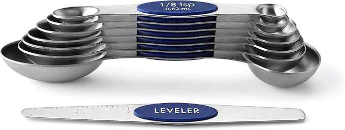 Spring Chef Stainless Steel Magnetic Measuring Spoons Set of 8 with Leveler, Heavy Duty Teaspoon & Tablespoon Measuring Spoons With Strong N45 Magnets, Kitchen Gadgets for Baking & Cooking - Sapphire