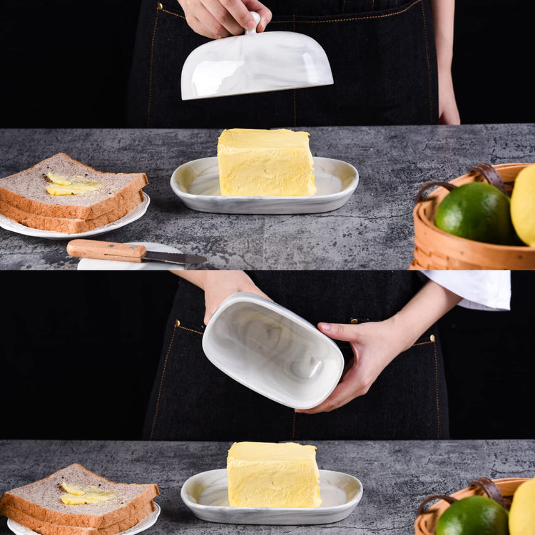 Grey Marble Butter Dish with Lid