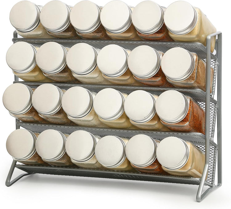 1PCS 4Tier Spice Rack for Counter Free Standing,Spice Rack for Inside Cupboard Hanging Wall Mounted Spice Seasoning Organiser Spice Jars Bottle Organizer for Kitchen Pantry(Silver)