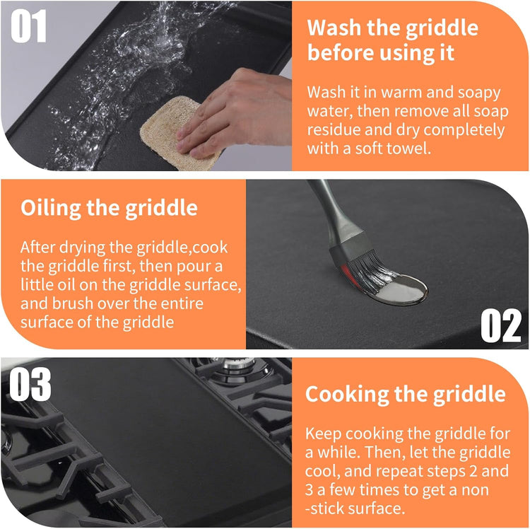 Upgraded Cast Iron WB31X24738 Griddle Replacement for GE Stove – Center Griddle Pan WB31X24998, 19.5"x9.5" Cooktop Griddle Plate, 2pcs Luffa Sponge, Nonstick Flat Top - Nestoria