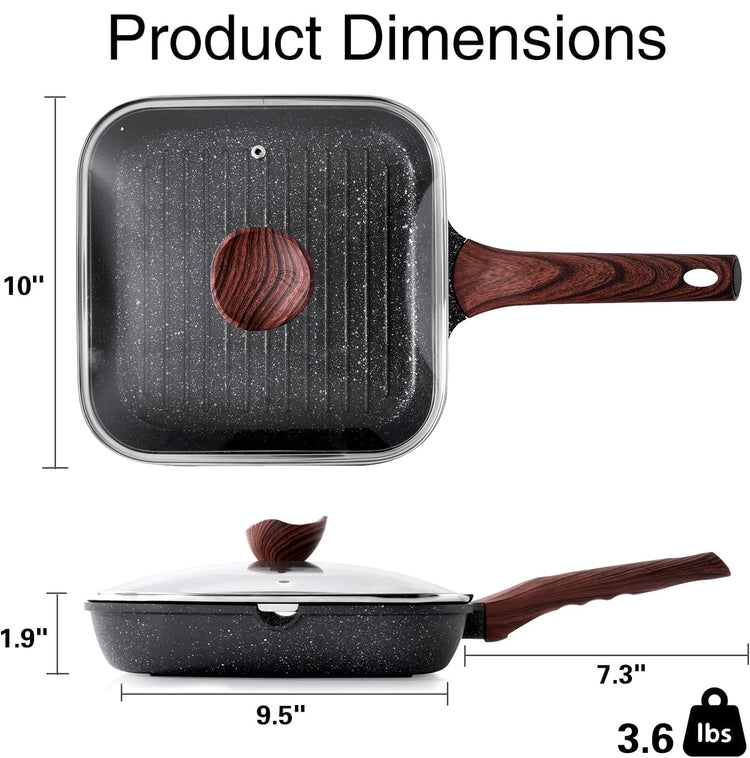 Nonstick Grilling Pan with Lid for Stove Tops