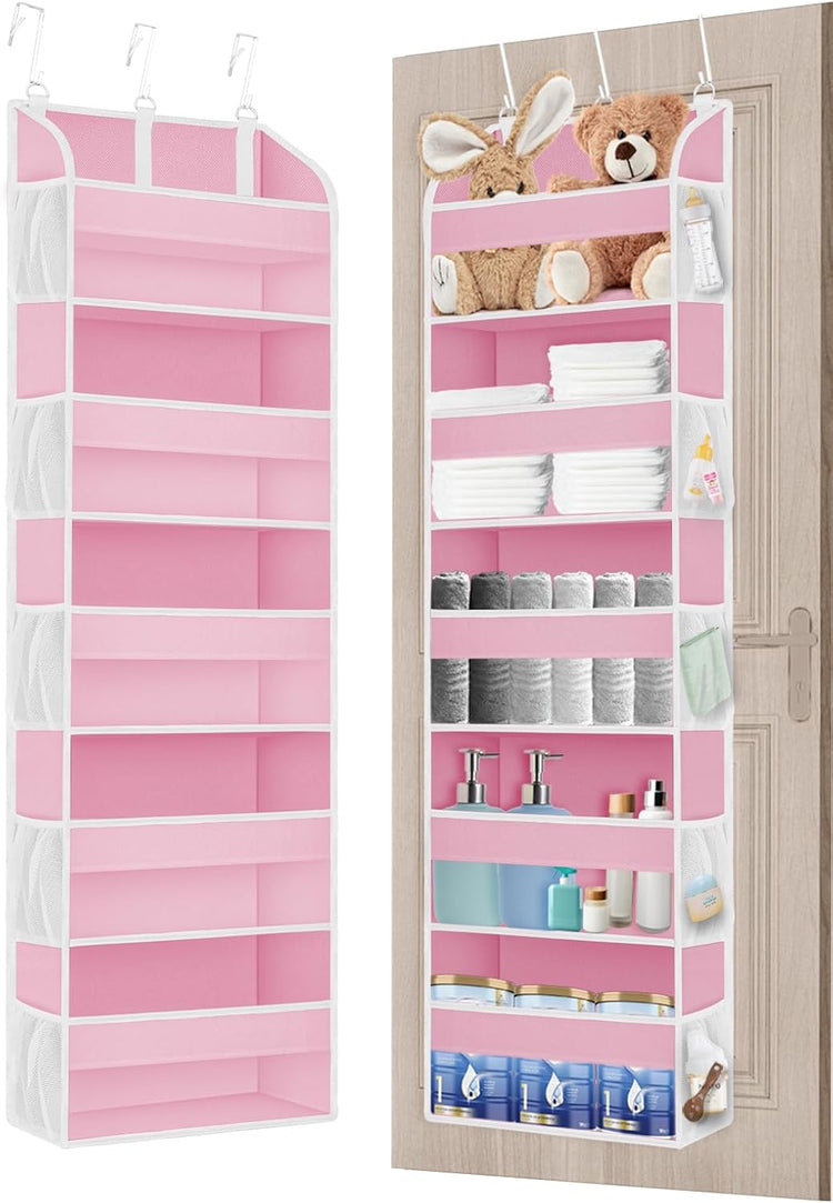 2 Pack Over The Door Storage Organizer with 5 Pockets 10 Mesh Pockets, 44 lbs Weight Capacity Door Hanging Organizers and Storage for Bedroom,Bathroom,Nursery,Kidroom,Babyroom