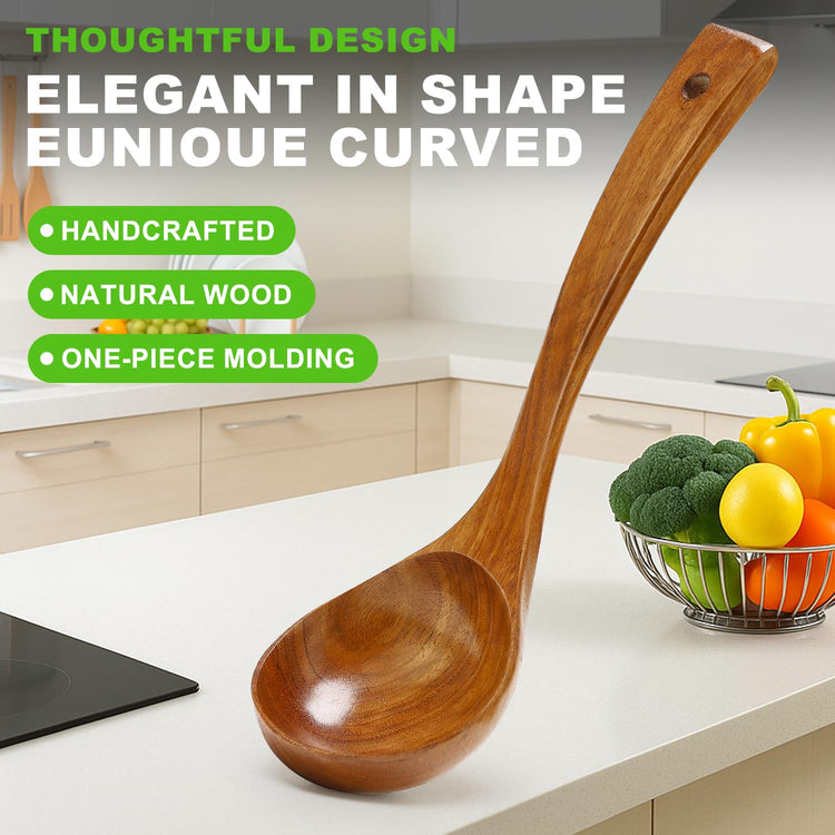 3Pcs Wooden Ladles Serving Spoon Non Toxic Soup Ladle Wood Cooking Spoons (3 Count)