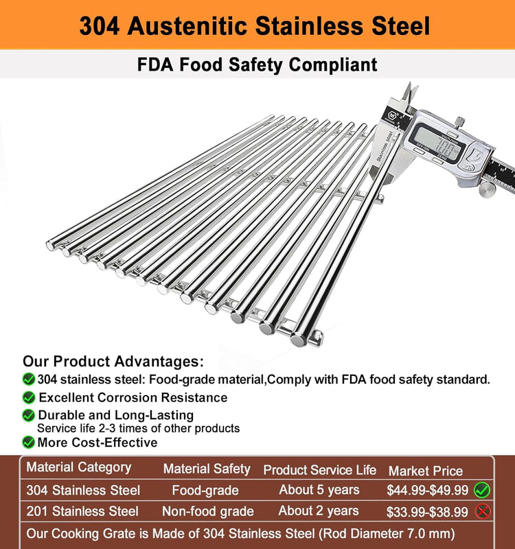 17.5" Cooking Grates for Weber Spirit E210 E220 & Spirit II E210 E220 Series Grills with Front Control Knobs;304 Stainless Steel Grates;Weber Grill Grates 7637;Weber Grill Grids (2 Pcs)