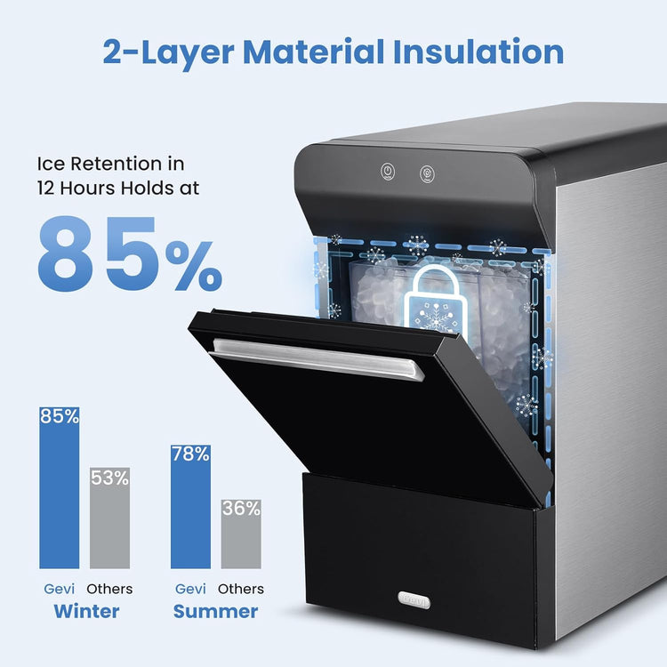 Gevi V2.0 Countertop Ice Maker 38lbs/24H, Ice Maker Nugget with Stainless Steel Housing, Chewable Pellet Ice Maker with Pour Water Refill, Self-Cleaning &Energy-Efficient, Black